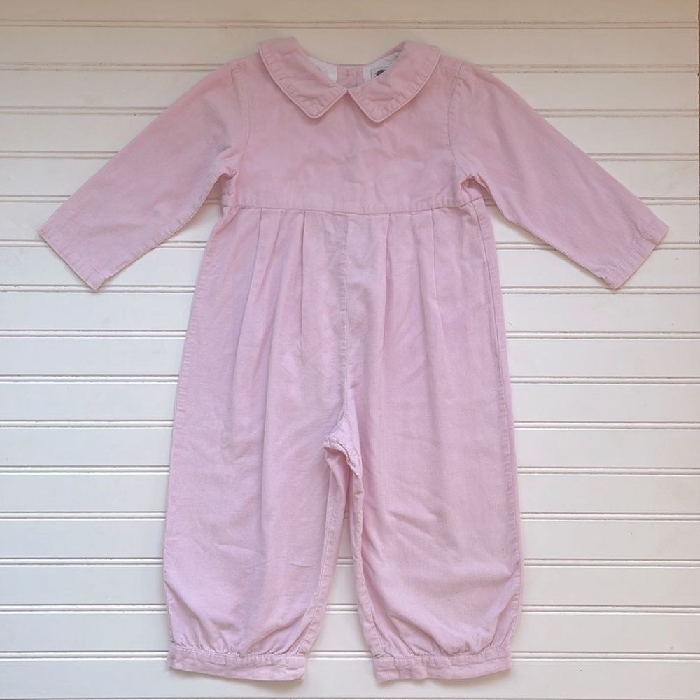VINTAGE SMOCK A DOT KIDS Classic Preppy Pink Corduroy Peter Pan Collar Jumpsuit